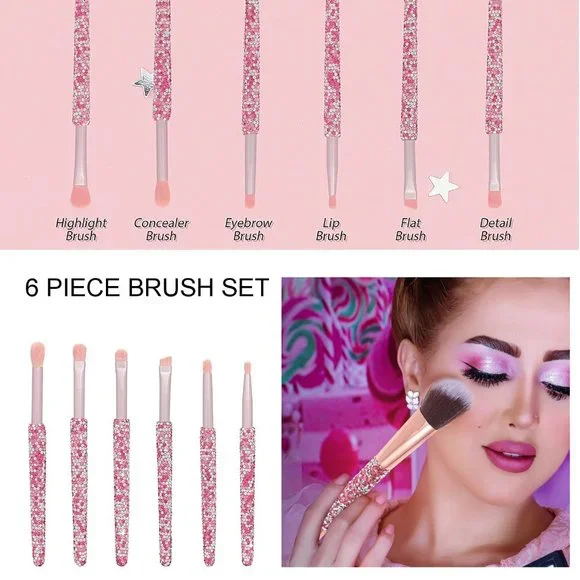 NWT Sparkling Crystal Rhinestone Bling Pink Stocking Stuffers Makeup Bru…